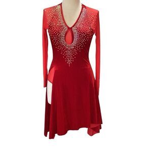 Custom Figure Skating Latin Dance Competition Dress Women’s Large Rhinestones Co